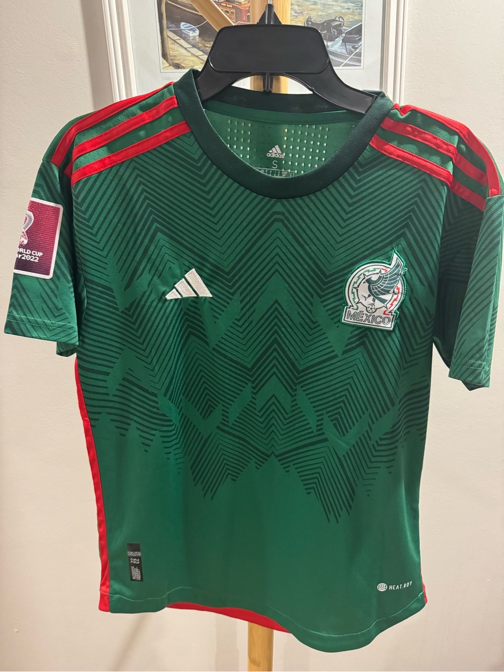 ADIDAS MEXICO  Green Soccer Jersey with Red Trim and White World Cup Patch